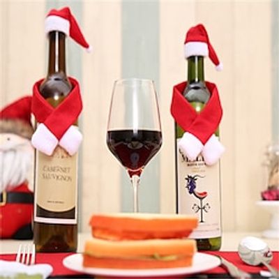 1 Set Wine Bottle Covers Scarf Hat Christmas Wine Bottle Decoration New Year Gift Kitchen Tableware Decoration Accessories Lightinthebox