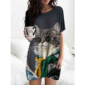 Women's Nightgown Nightshirt Dress Flower Fashion Comfort Soft Home Daily Bed Polyester Breathable Crew Neck Short Sleeve Summer Spring Dark Gray Gray Lightinthebox