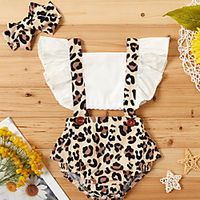 Baby Girls' Basic Leopard Print Sleeveless Romper White miniinthebox - thumbnail