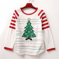 Christmas Girls' 3D Christmas Tree Stripe Raglan Sleeve Shirt Long Sleeve 3D Print Fall Winter Active Fashion Cute Polyester Kids 3-12 Years Crew Neck Outdoor Casual Daily Regular Fit Lightinthebox - thumbnail