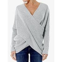 Women's V Neck Sweater Ribbed Knit Criss Cross Solid Color Pullover Jumper Stylish Casual Outdoor Daily Fall Winter Black White S Lightinthebox - thumbnail