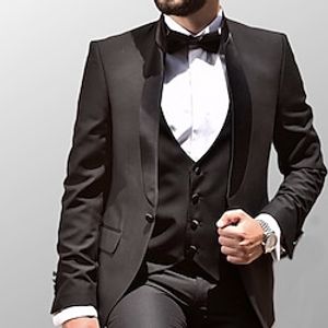 Black Men's Wedding Prom Tuxedos 3 Piece Shawl Collar Solid Colored Standard Fit Single Breasted One-button 2023 Lightinthebox