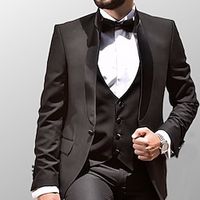 Black Men's Wedding Prom Tuxedos 3 Piece Shawl Collar Solid Colored Standard Fit Single Breasted One-button 2023 Lightinthebox - thumbnail