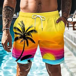 Coconut Tree Printed Men's Board Shorts Hawaiian Shorts Swim Trunks Summer Shorts Beach Shorts Drawstring with Mesh lining Elastic Waist Leaf Casual Daily Holiday Wear Lightinthebox