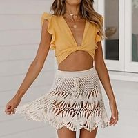 Women's Skirt Above Knee Acrylic Black White Yellow Red Skirts Summer Drawstring Cut Out Crochet Fashion Summer Vacation Beach S M L miniinthebox - thumbnail