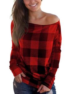 Plaid Pattern Off The Shoulder Long Sleeves Top