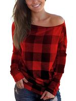 Plaid Pattern Off The Shoulder Long Sleeves Top - thumbnail