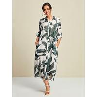 Tropical Leaves Print Maxi Dress