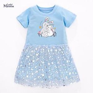 girl's dresses little maven 2021 summer baby girls clothes cotton star print princess party tulle light blue for kids 2-7 years Lightinthebox
