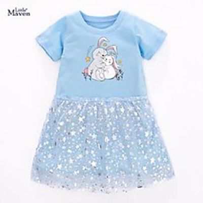 girl's dresses little maven 2021 summer baby girls clothes cotton star print princess party tulle light blue for kids 2-7 years Lightinthebox