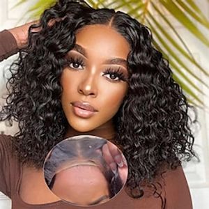 Glueless Wear and Go Bob Human Hair Wigs Deep Wave Bob Lace Front Wigs Human Hair 4x4 No Glue Lace Front Wigs Human Hair Pre Plucked Natural Hairline Curly Bob Wig 12 Inch Lightinthebox