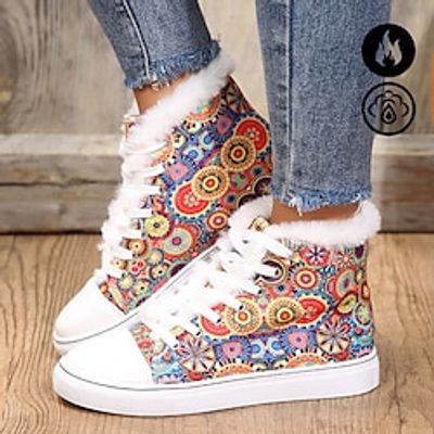 Women's Sneakers Animal Print Plus Size Canvas Shoes Party Daily Fleece Lined Lace-up Flat Heel Round Toe Casual Comfort Preppy Canvas Lace-up Leopard Floral Striped Colorful Black Blue Lightinthebox