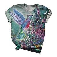 womens shirts with sayings, hummingbird graphic tees for women loose fit tie dye crewneck short sleeve shirts tops tees blue miniinthebox - thumbnail