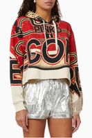 Logo Fringed Cotton Hoodie - thumbnail