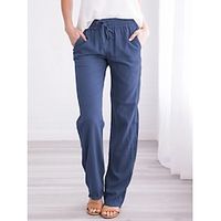 Women's Pants Trousers Linen Cotton Blend Plain Side Pockets Full Length Casual Daily Going out Weekend Black White S M Spring  Summer Lightinthebox