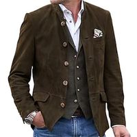 Men's Blazer Brown Suede Jacket Outdoor Daily Wear Warm Button Pocket Fall Winter Plain Fashion Streetwear Lapel Regular Green Jacket Lightinthebox - thumbnail