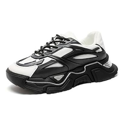 Men's Sneakers Sporty Look Casual Athletic Walking Shoes PU Breathable Black / White Black White Fall miniinthebox