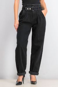 Womens Slouchy Trousers Belted Jeans  Black
