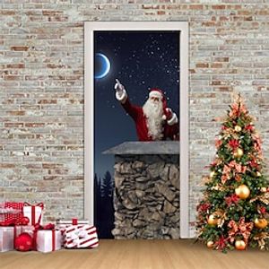 Christmas 3D Stickers Waterproof Door Stickers Xmas Door Mural Peel Self Adhesive Wallpaper PVC Sticker Removable Wall Decal for Home Office Decoration Lightinthebox