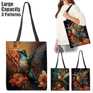 Women's Tote Shoulder Bag Canvas Tote Bag Polyester Shopping Daily Travel Print Large Capacity Foldable Lightweight Bird Flower Black Red Blue Lightinthebox