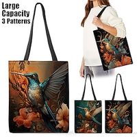 Women's Tote Shoulder Bag Canvas Tote Bag Polyester Shopping Daily Travel Print Large Capacity Foldable Lightweight Bird Flower Black Red Blue Lightinthebox - thumbnail