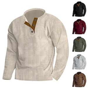 Men's Sweatshirt Corduroy Black Wine Army Green Brown Khaki Henley Plain Patchwork Sports  Outdoor Daily Holiday Corduroy Streetwear Casual Spring   Fall Clothing Apparel Hoodies Sweatshirts  Lightinthebox