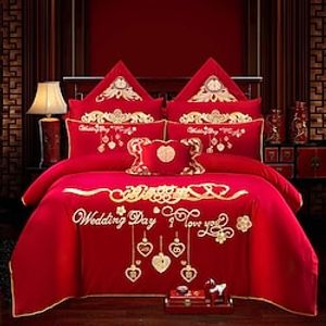 Soft and comfortable wedding four-piece set big red cotton pure cotton embroidery wedding bedding festive wedding Lightinthebox