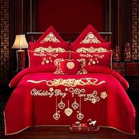 Soft and comfortable wedding four-piece set big red cotton pure cotton embroidery wedding bedding festive wedding Lightinthebox - thumbnail