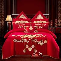 Soft and comfortable wedding four-piece set big red cotton pure cotton embroidery wedding bedding festive wedding Lightinthebox - thumbnail