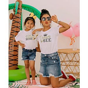 Mommy and Me Tops Graphic Print White Short Sleeve Above Knee Matching Outfits miniinthebox