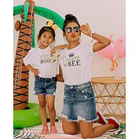 Mommy and Me Tops Graphic Print White Short Sleeve Above Knee Matching Outfits miniinthebox - thumbnail