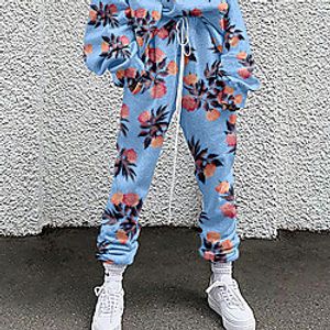 Women's Fashion Casual / Sporty Comfort Going out Weekend Active Pants Floral Flower / Floral Full Length Pocket Elastic Drawstring Design Print Black Blue Red Yellow Blushing Pink miniinthebox