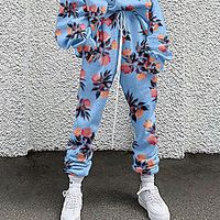 Women's Fashion Casual / Sporty Comfort Going out Weekend Active Pants Floral Flower / Floral Full Length Pocket Elastic Drawstring Design Print Black Blue Red Yellow Blushing Pink miniinthebox - thumbnail