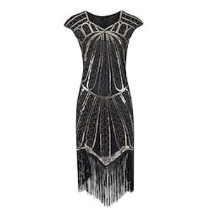 Women's Party Dress Midi Dress Black Gold Red Short Sleeve Geometric Line Sequins Tassel Fringe Fall Winter V Neck Party Stylish 2022 S M L XL 2XL Lightinthebox