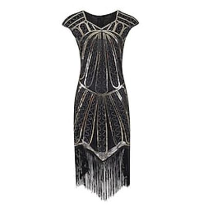 Women's Party Dress Midi Dress Black Gold Red Short Sleeve Geometric Line Sequins Tassel Fringe Fall Winter V Neck Party Stylish 2022 S M L XL 2XL Lightinthebox