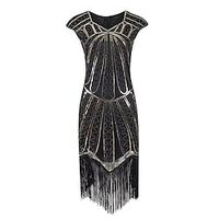 Women's Party Dress Midi Dress Black Gold Red Short Sleeve Geometric Line Sequins Tassel Fringe Fall Winter V Neck Party Stylish 2022 S M L XL 2XL Lightinthebox - thumbnail