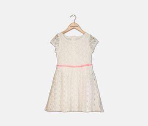 Kids Girls Short Sleeve Lace Dress  White