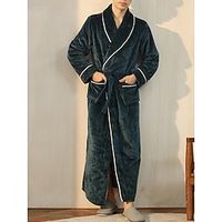 Men's Pajamas Robe Bathrobe Bath Gown 1 pcs Plain Stylish Casual Comfort Home Daily Bed Fleece Comfort Warm V Neck Long Sleeve Pocket Fall Winter Black Pink Lightinthebox - thumbnail