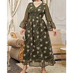 Women's Plus Size A Line Dress Floral V Neck Long Sleeve Fall Winter Elegant Formal Maxi long Dress Date Weekend Dress Lightinthebox