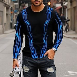 Flame Fashion Designer Men's Street Style 3D Print T shirt Tee Sports Outdoor Holiday Going out T shirt Blue Purple Orange Long Sleeve Crew Neck Shirt Spring   Fall Clothing Lightinthebox