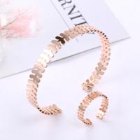 Japanese and Korean jewelry open ring + bracelet female Korean temperament cold wind net red copper bracelet Sen hand jewelry