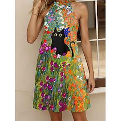 Women's Vintage Dress Casual Dress Floral Animal Print Halter Neck Mini Dress Sleeveless Summer Lightinthebox