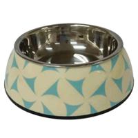 Nutrapet Applique Melamine Round Medium Pet Bowl, Blue And Jasmine