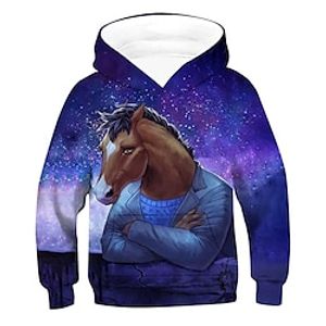 Kids Unisex Hoodie Long Sleeve 3D Print Graphic Patterned Horse Animal Pocket Purple Children Tops Fall Winter Fashion Cool Daily Outdoor Regular Fit 3-12 Years Lightinthebox