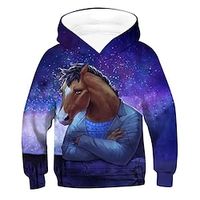 Kids Unisex Hoodie Long Sleeve 3D Print Graphic Patterned Horse Animal Pocket Purple Children Tops Fall Winter Fashion Cool Daily Outdoor Regular Fit 3-12 Years Lightinthebox - thumbnail