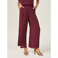Fluid Burgundy Chiffon Wide Pants