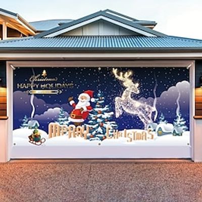 Christmas Santa Reindeer Outdoor Garage Door Cover Xmas Banner Santa Claus Snowman Large Christmas Backdrop Decoration for Holiday Outdoor Garage Door Home Wall Decorations miniinthebox