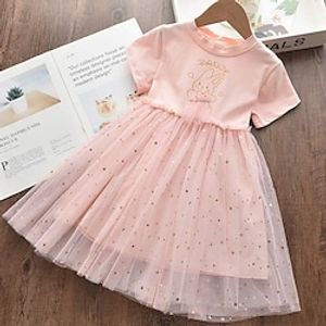 Kids Little Girls' Dress Cartoon Animal A Line Dress Daily Sparkle Pink Knee-length Short Sleeve Princess Sweet Dresses Summer Regular Fit 1pcs 2-8 Years Lightinthebox