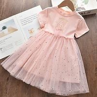 Kids Little Girls' Dress Cartoon Animal A Line Dress Daily Sparkle Pink Knee-length Short Sleeve Princess Sweet Dresses Summer Regular Fit 1pcs 2-8 Years Lightinthebox - thumbnail