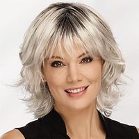 Modern Shag Wig with Eyelash Bang and Textured Layers / Multi-Tonal Shades of Blonde Silver Brown and Red miniinthebox